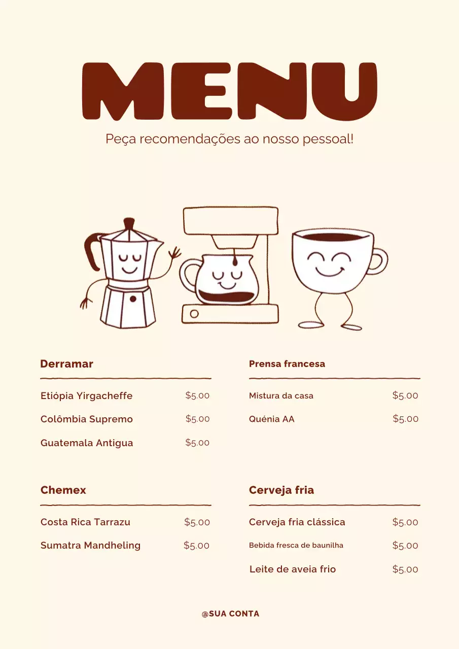 Pôster de cardápio de café retrô bege