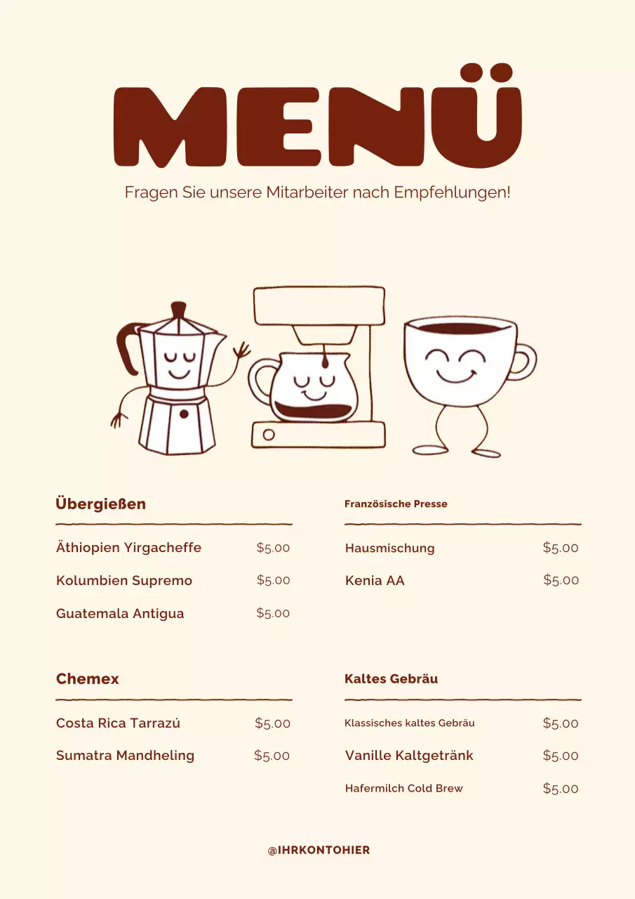 Beiges Retro-Kaffeemenü-Poster