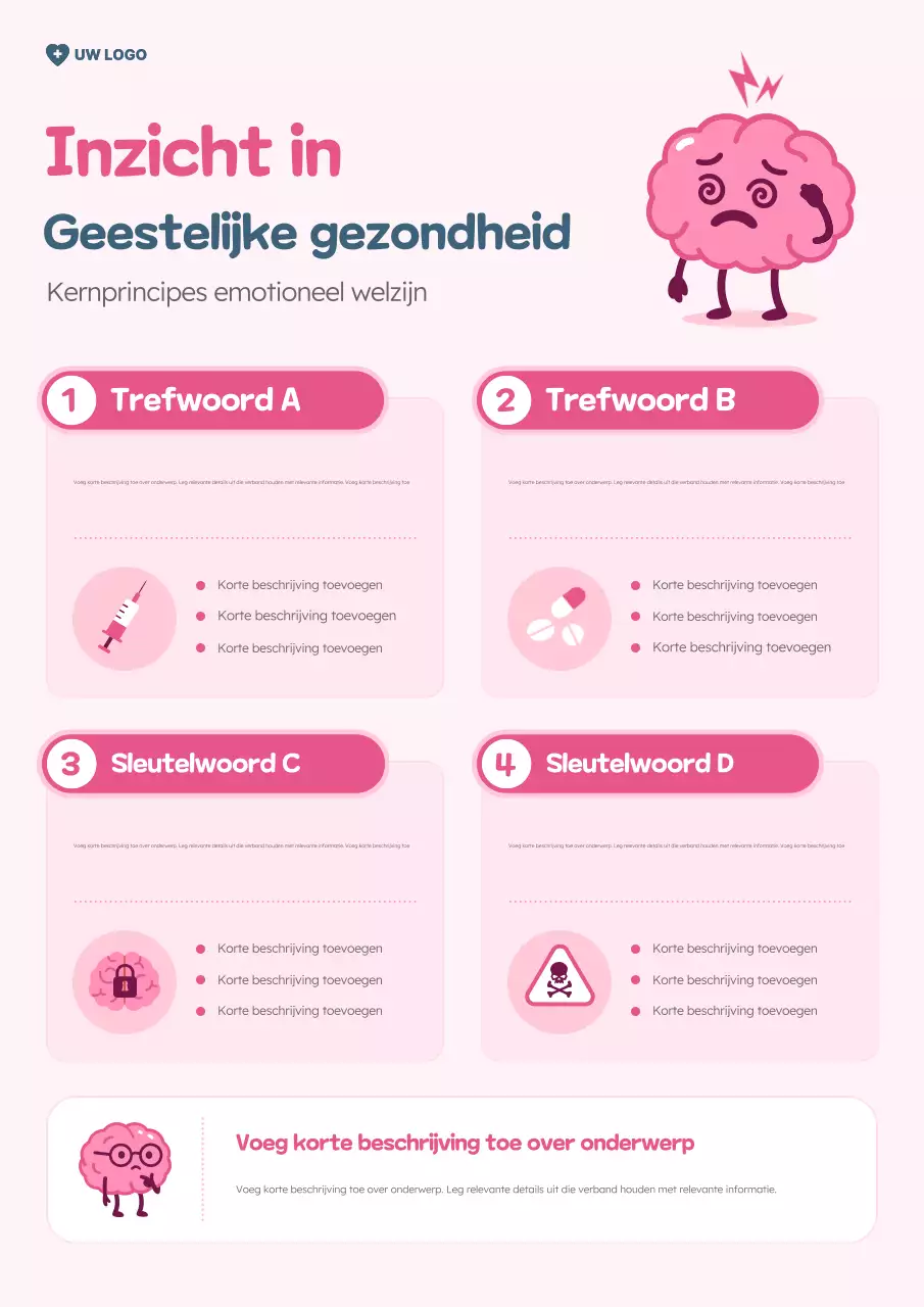 Roze schattige poster met gids voor geestelijke gezondheid
