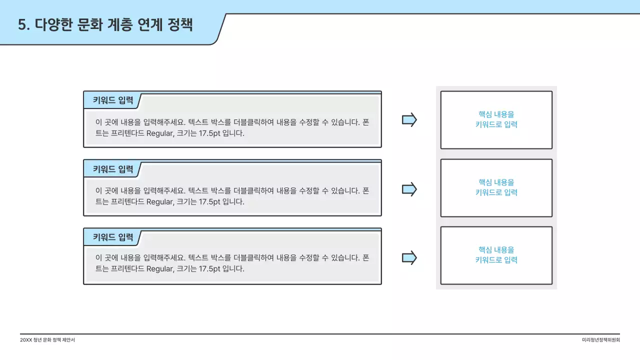 하늘색의 깔끔한 일러스트와 인덱스 포인트 도형의 정책 제안서
