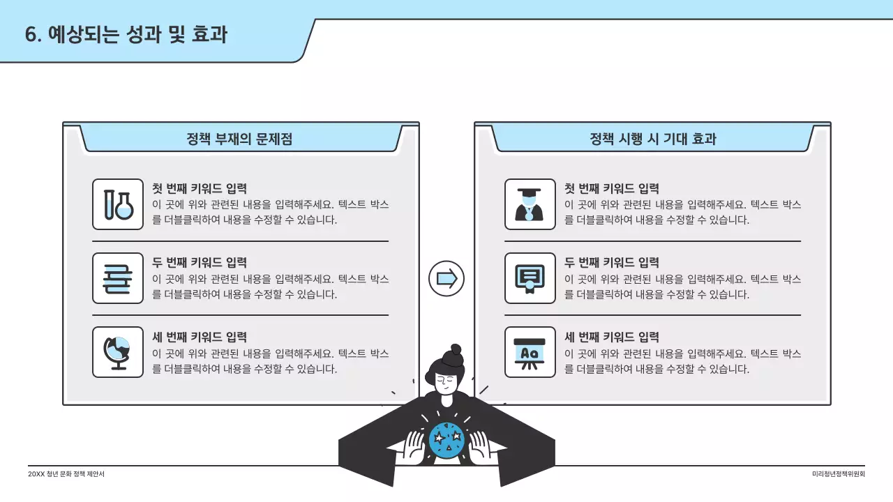 하늘색의 깔끔한 일러스트와 인덱스 포인트 도형의 정책 제안서