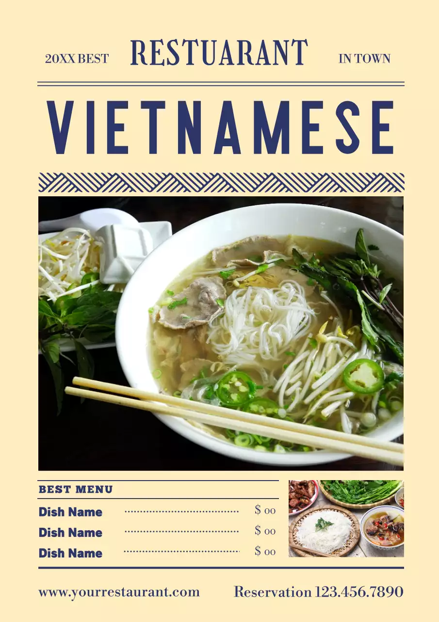 Beige Vintage Vietnamese Menu Promotion Poster