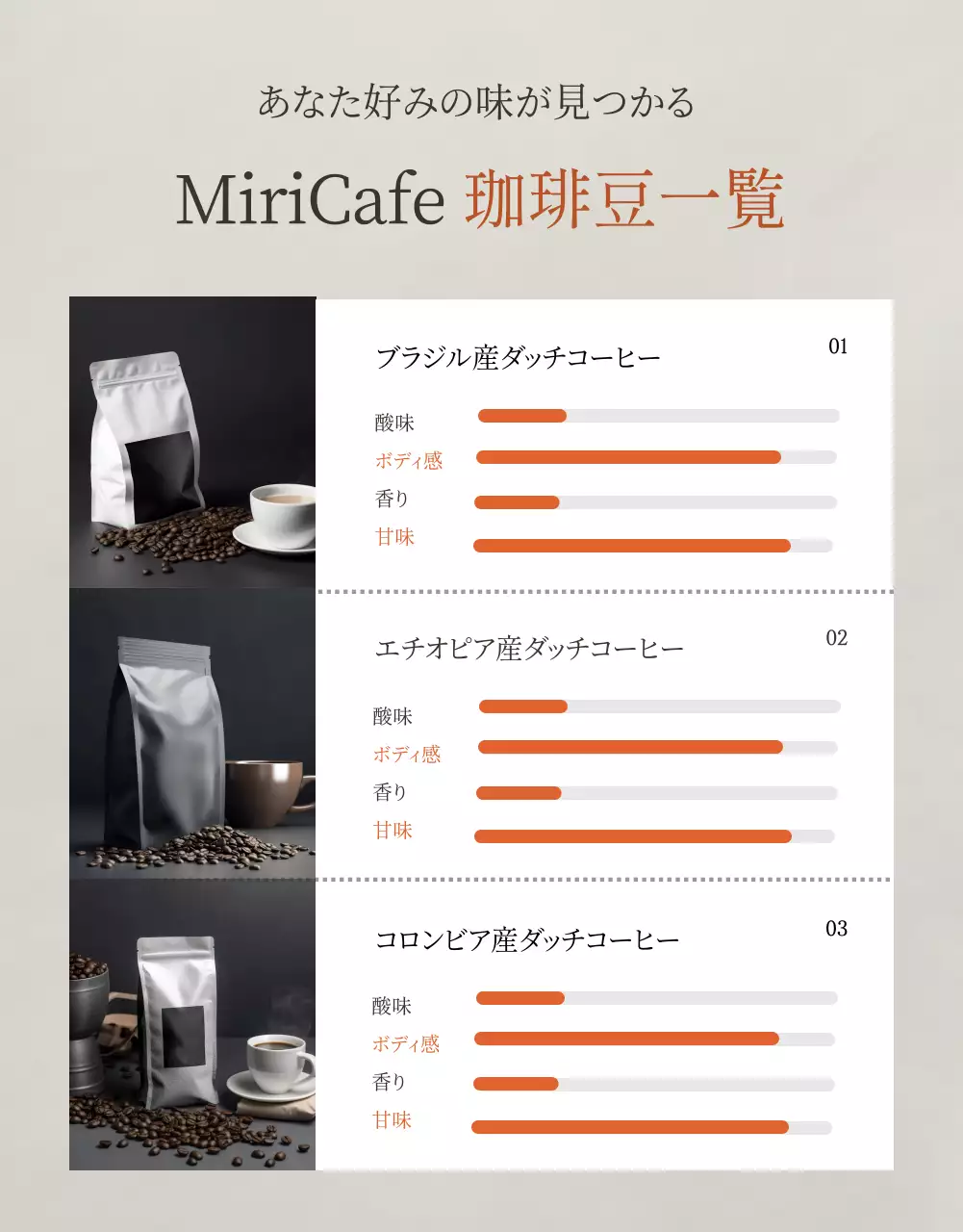 茶色い背景のモダンなダッチコーヒー広報