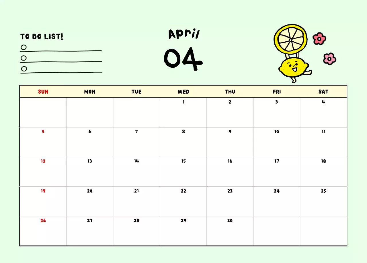 하늘색 아기자기한 달력 캘린더