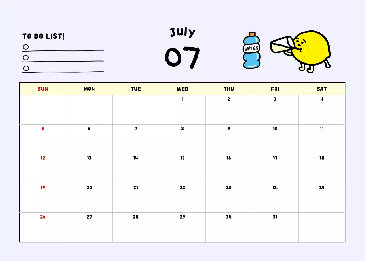 하늘색 아기자기한 달력 캘린더