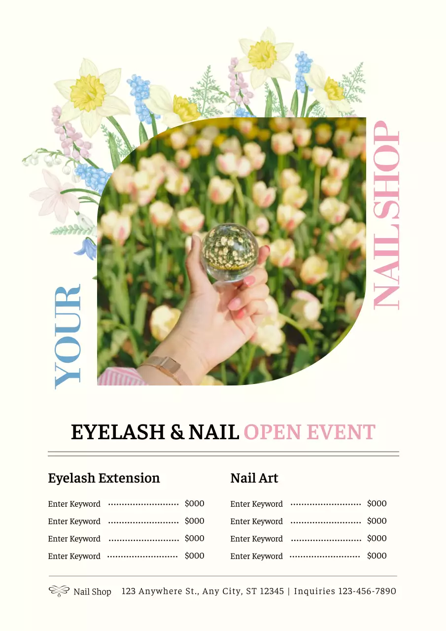 Beige Floral Nail Event Promotion Poster