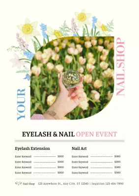 Beige Floral Nail Event Promotion Poster