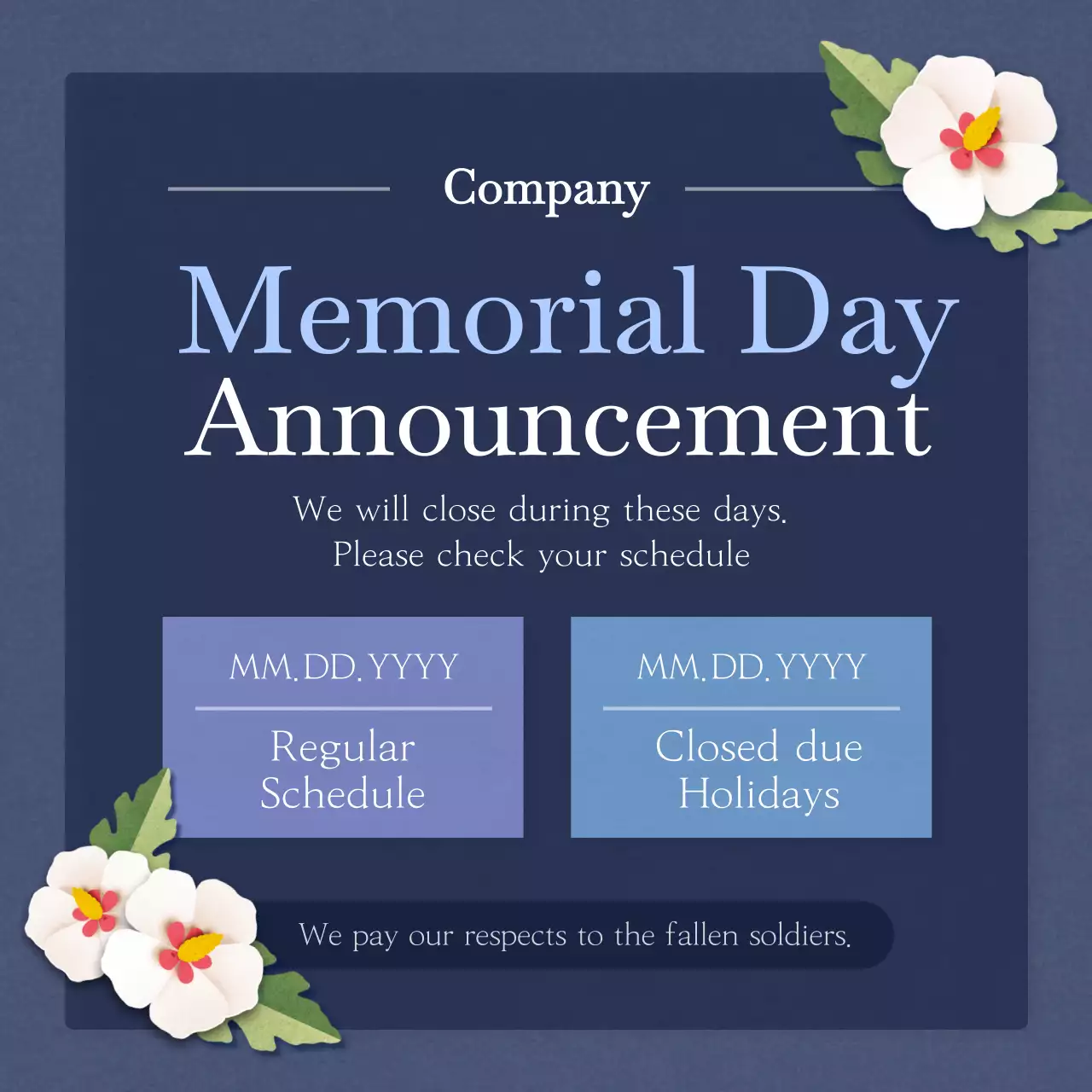 Navy Classic Memorial Announcement Instagram Post