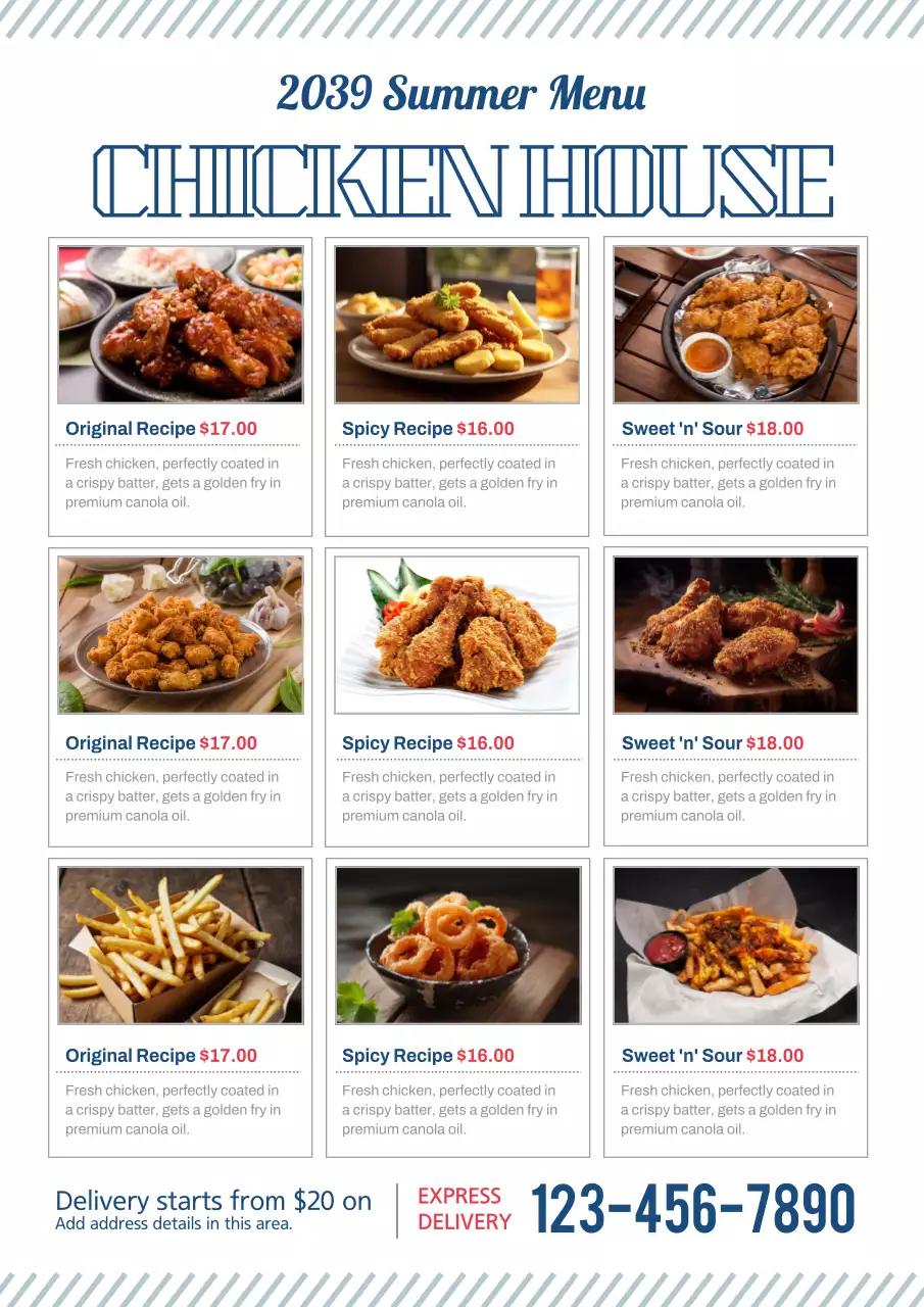 Blue Modern Chicken Menu Promotion Poster