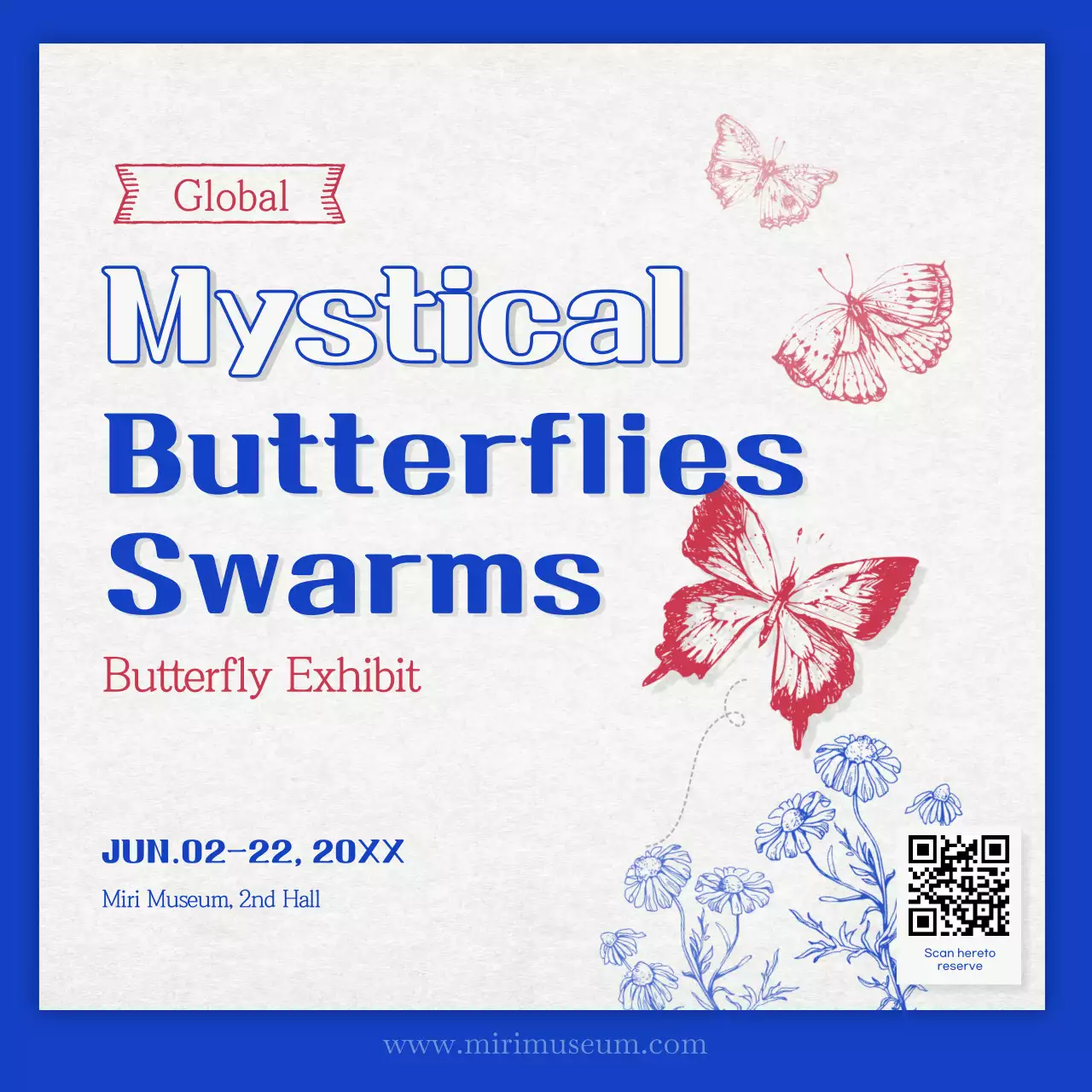 Blue Vintage Butterfly Exhibition Social Media Post