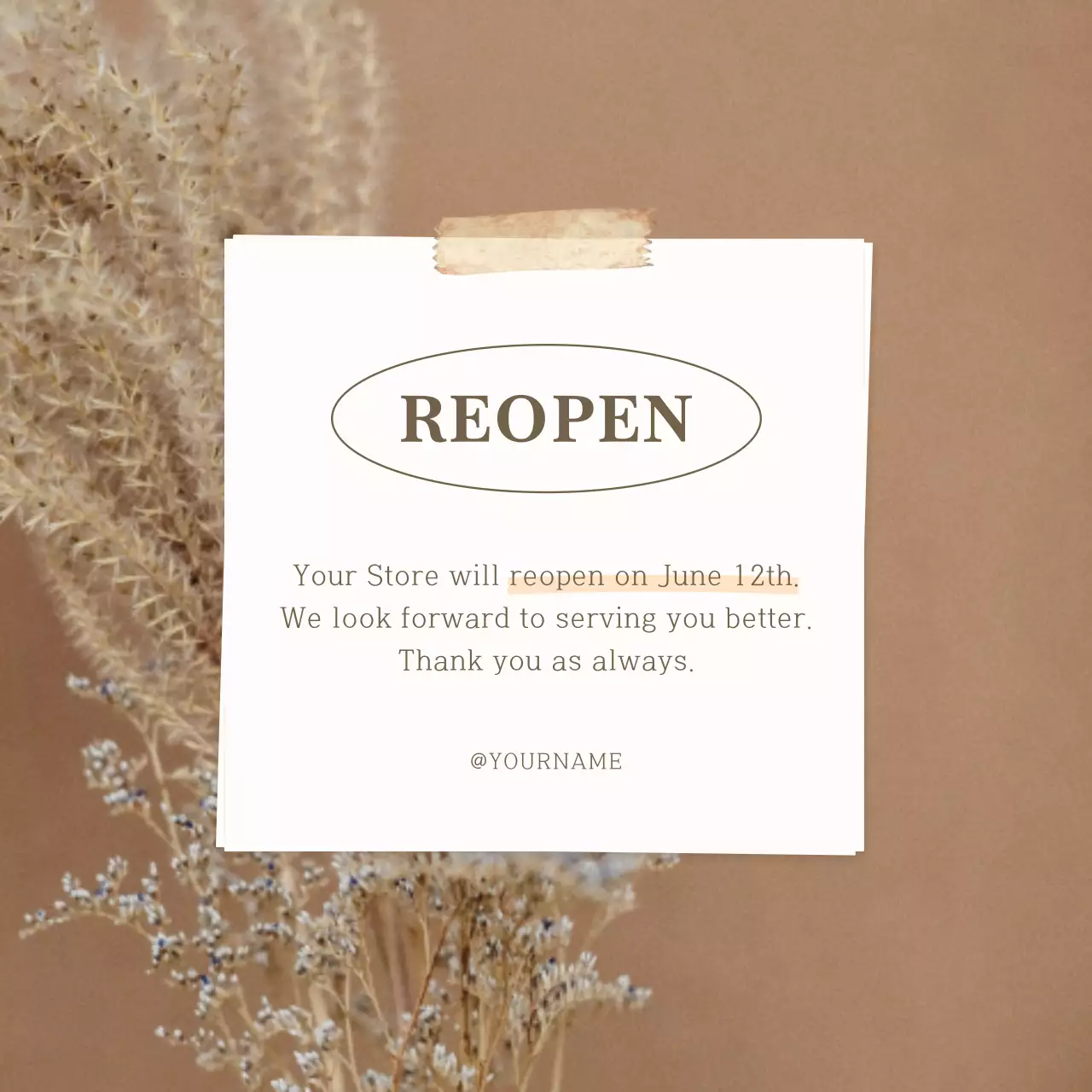 Beige Minimalist Store Announcement Social Media Post