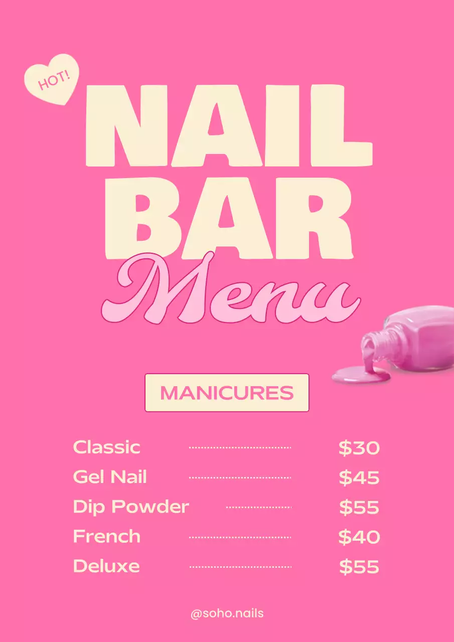 Pink Modern Nail Menu