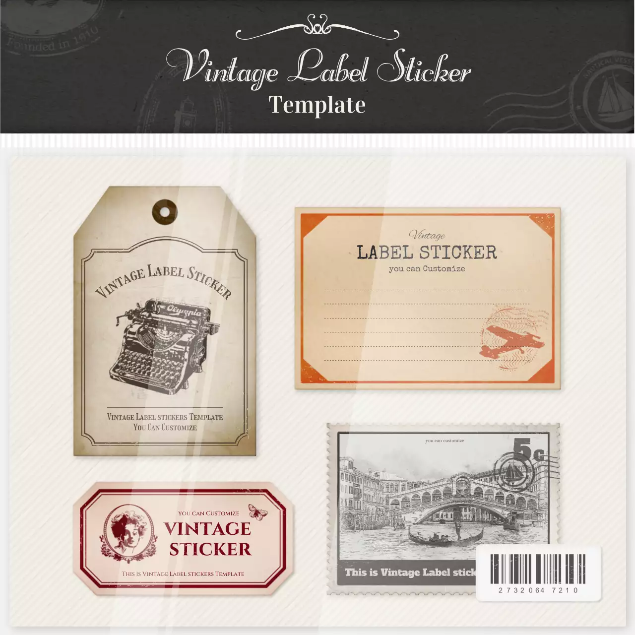 Layout bundle pack with a beige vintage sticker pack concept