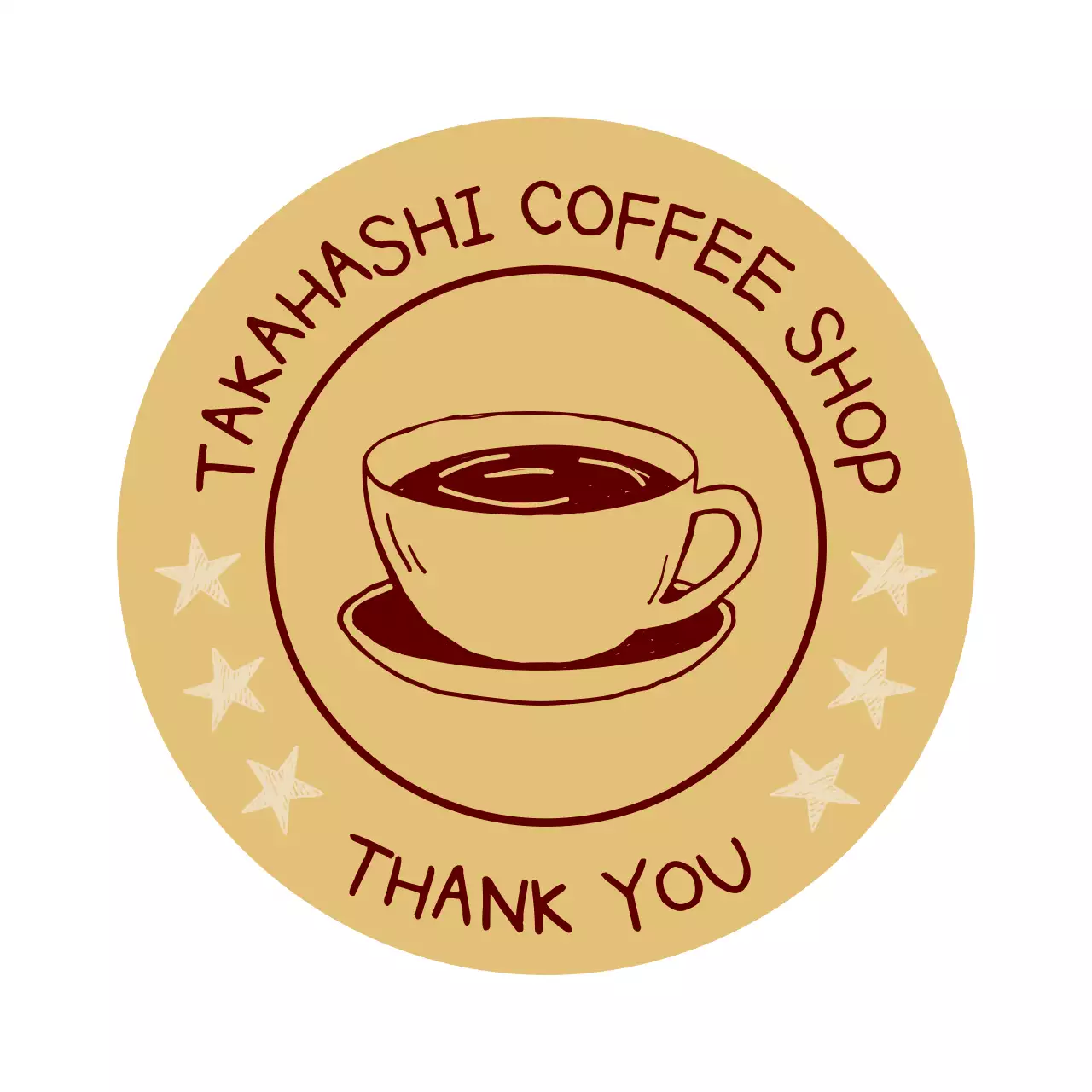 ベージュ シンプル コーヒー シール イラストテキスト