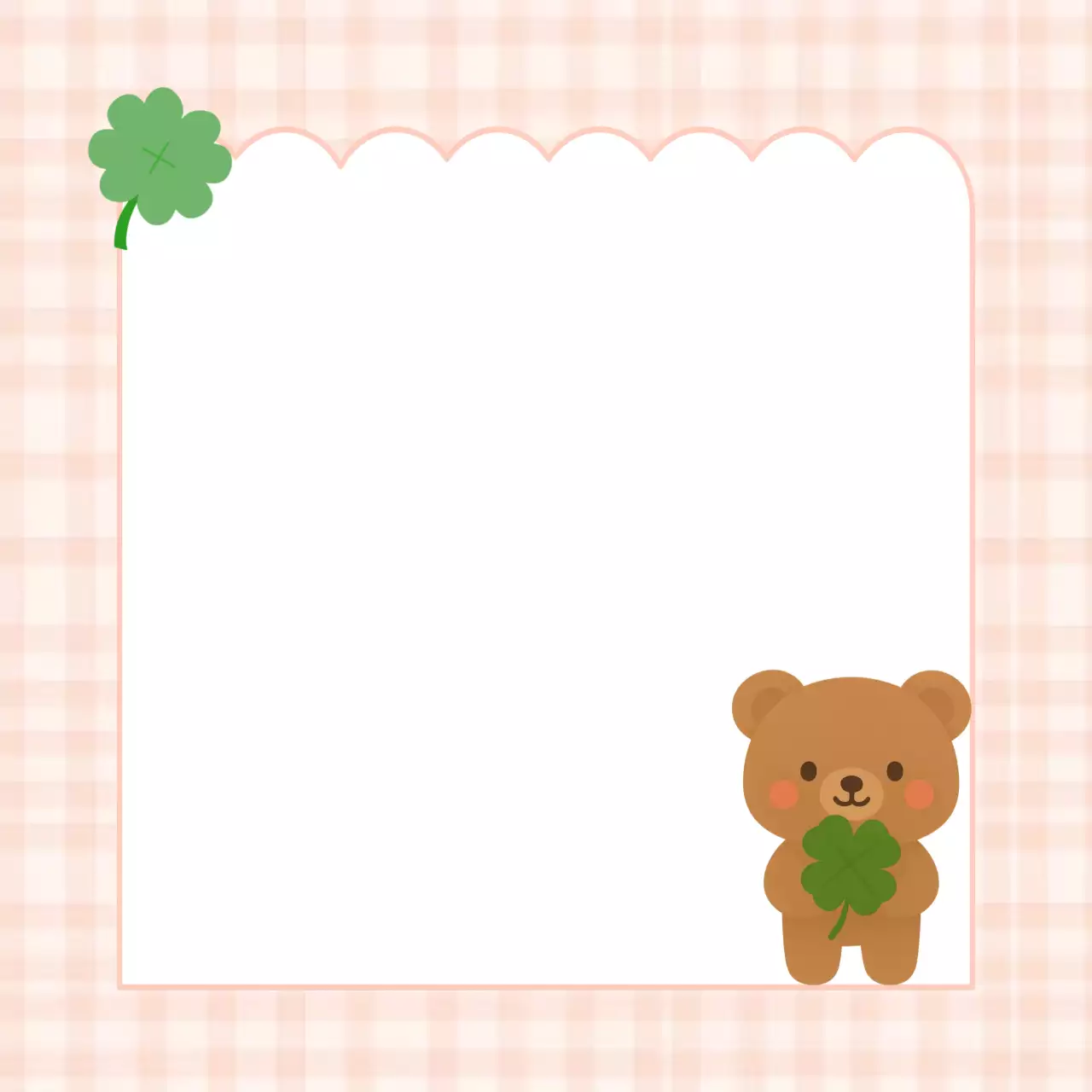 베이지 아기자기한 네잎클로버 곰