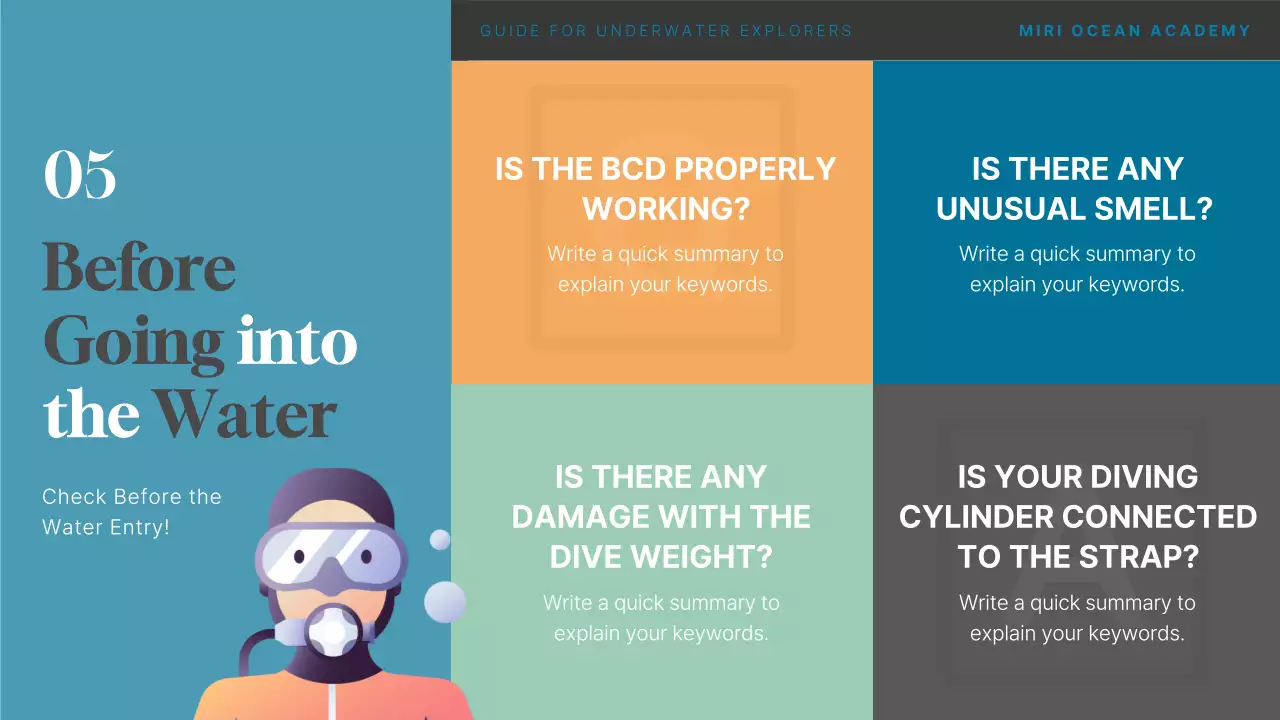 컬러풀한 일러스트와 기하학적인 컨셉을 가진 스쿠버 다이빙 프로그램 소개