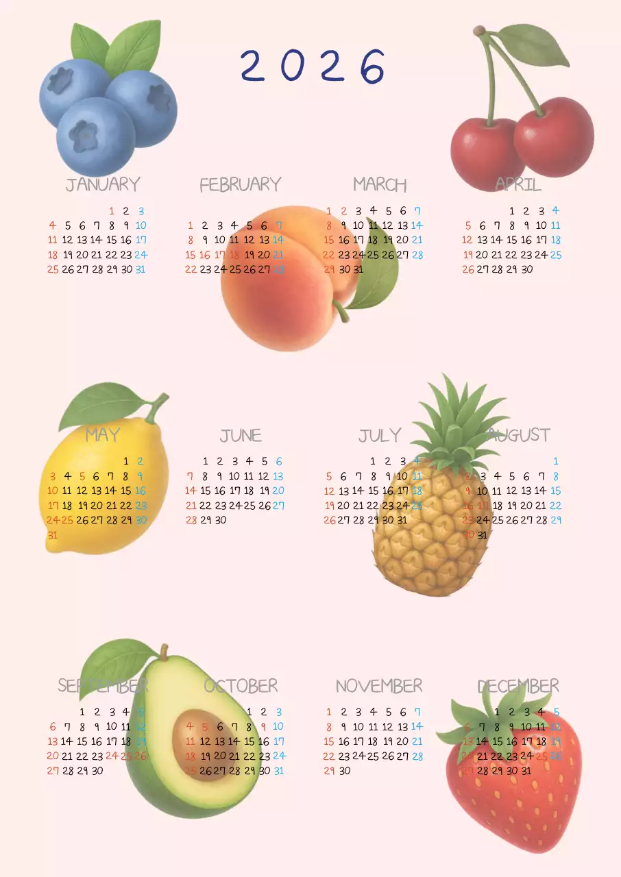 핑크 아기자기한 상큼 발달 감성 2026 달력 캘린더