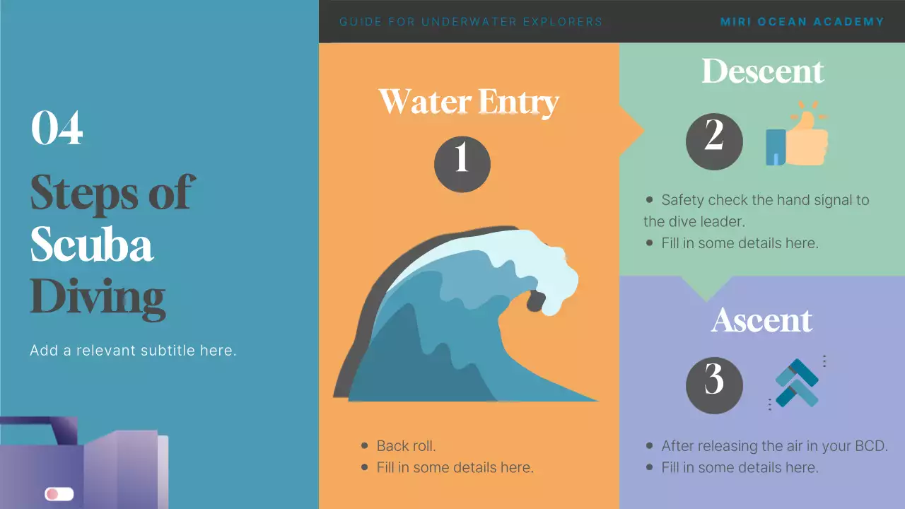 컬러풀한 일러스트와 기하학적인 컨셉을 가진 스쿠버 다이빙 프로그램 소개