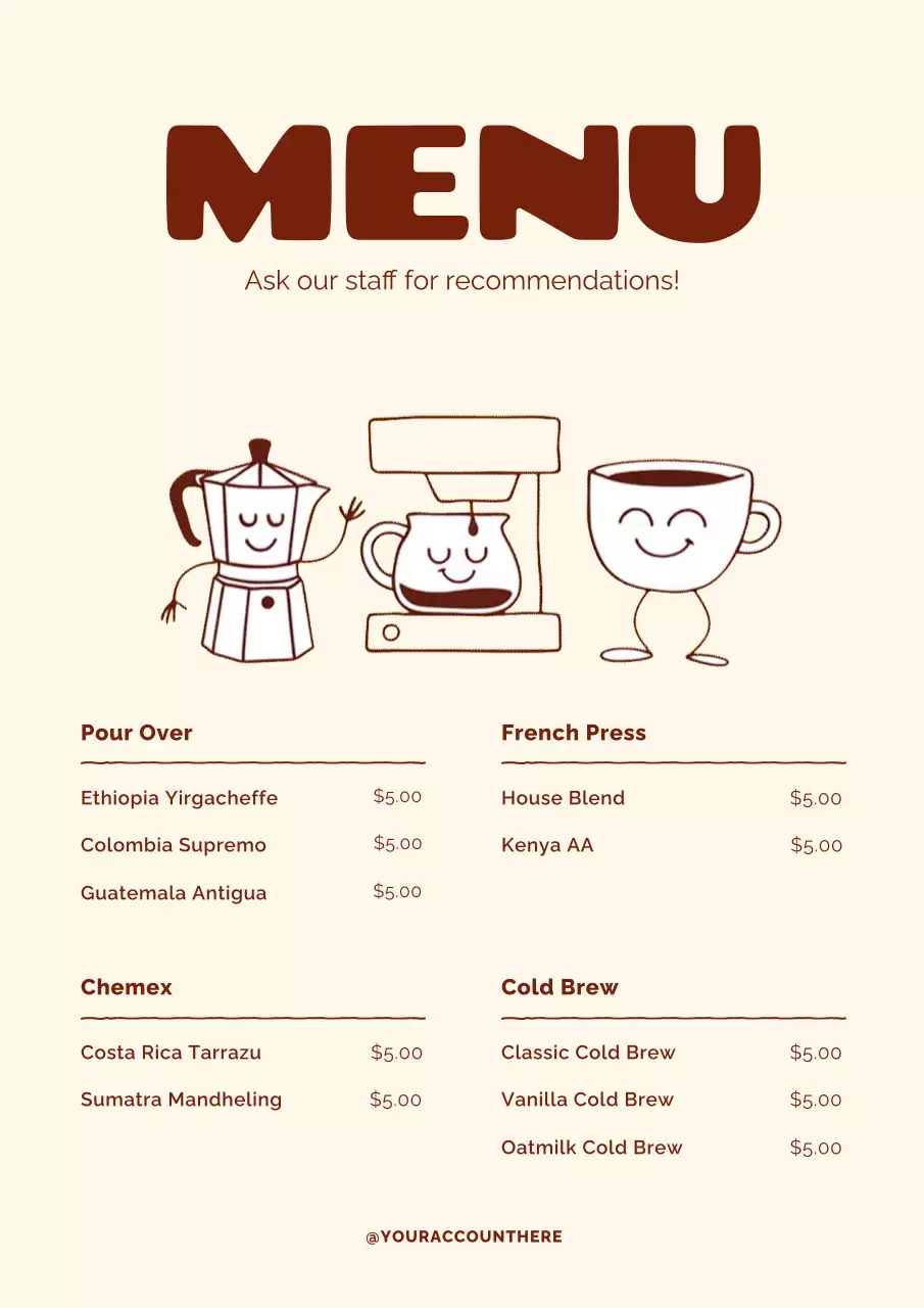 베이지색 레트로 커피 메뉴 포스터
