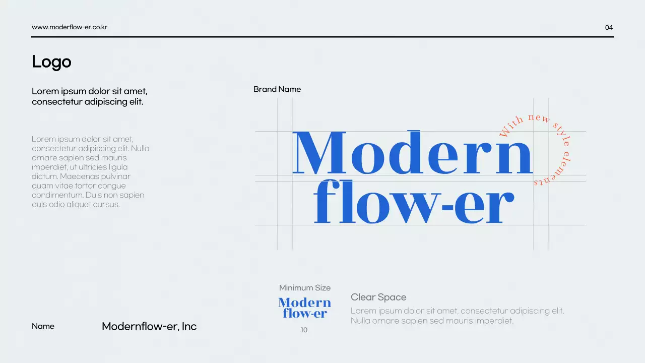 A clean red-and-blue brand guide presentation