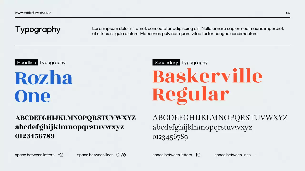 A clean red-and-blue brand guide presentation