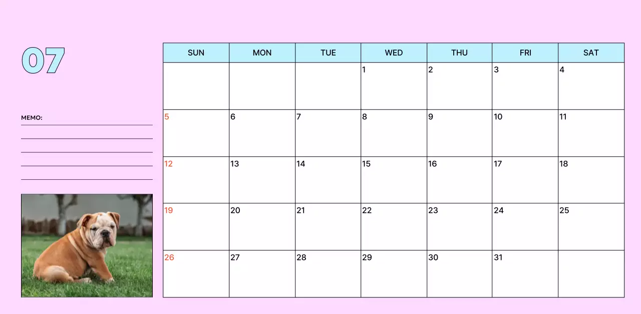 노랑 귀여운 반려동물 캘린더