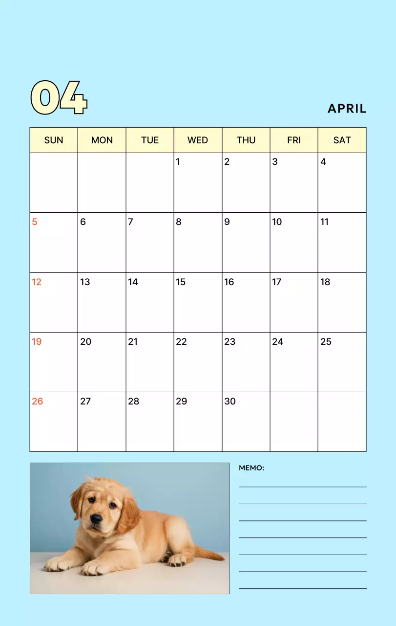 베이지 아기자기한 반려동물 캘린더