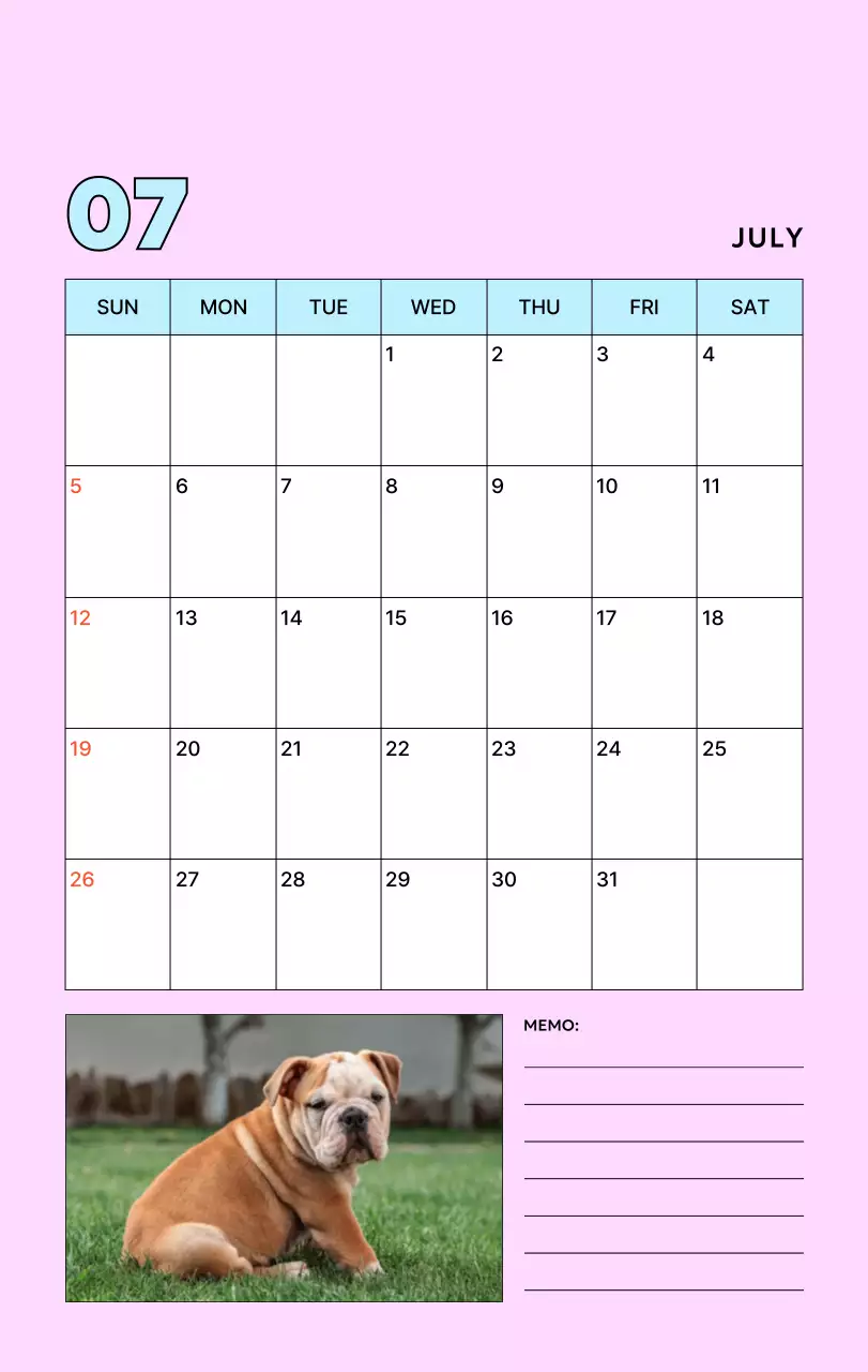 베이지 아기자기한 반려동물 캘린더