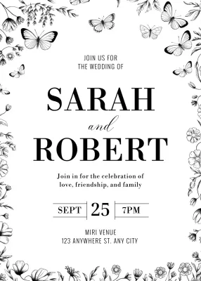 Black white wedding invitation elegant style