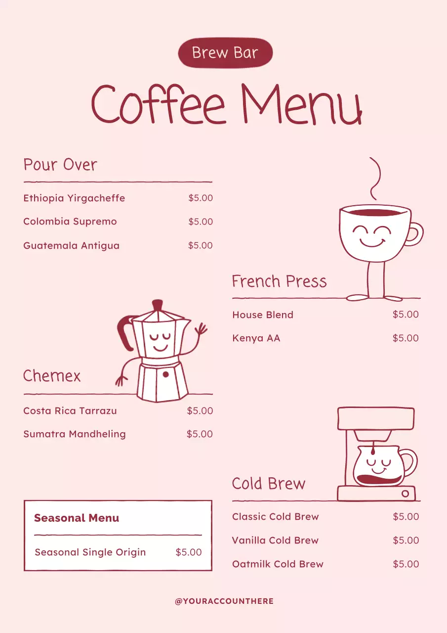 Pink Minimal Coffee Menu Poster