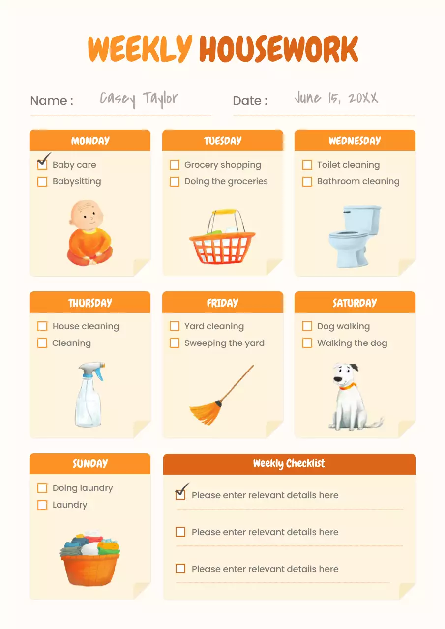 Orange Simple Housework Planner Poster