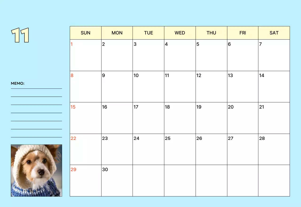 연노랑 귀여운 반려동물 달력