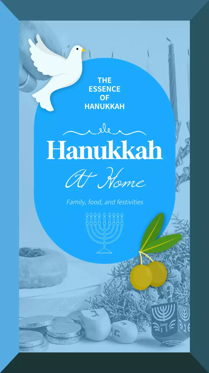 하늘색과 흰색의 심플한 하누카 축하 광고