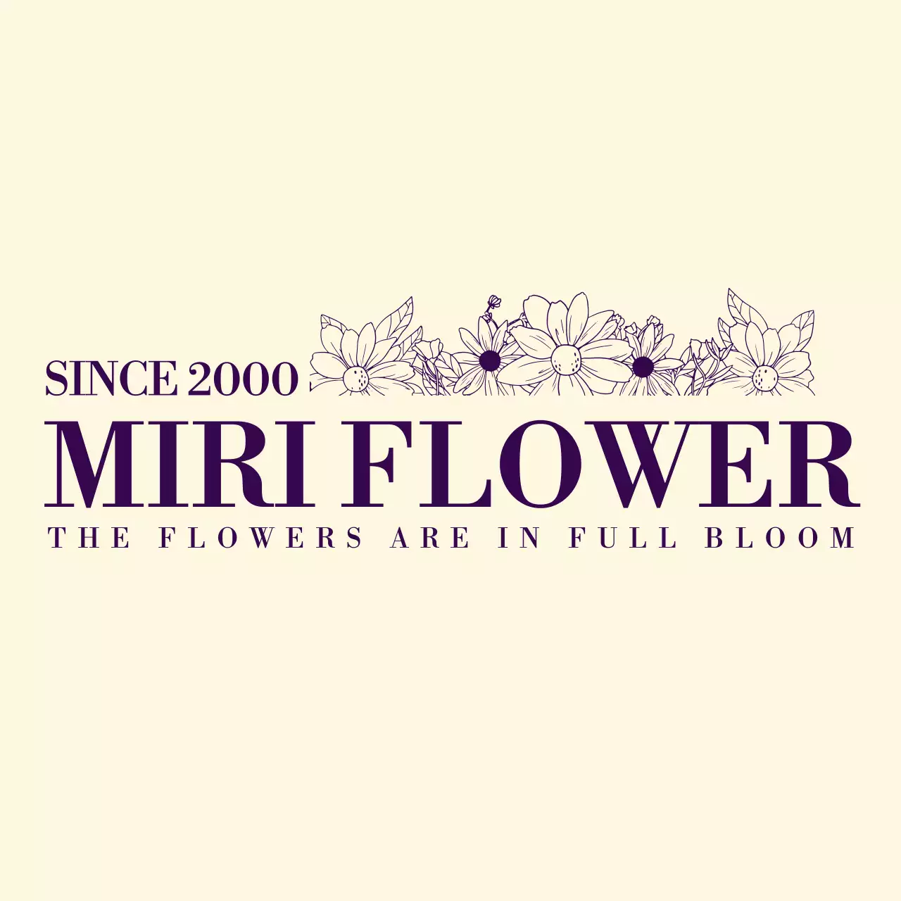 花のドローイングのイラストをポイントにした、すっきりとしたシンプルな英文フォントの花屋のロゴデザイン。