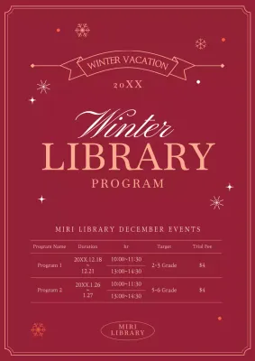 Red Classic Library Events Announcement Poster