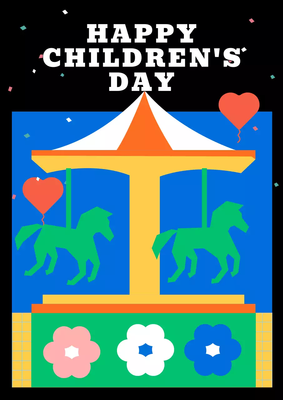 블루 레트로 어린이날 안내 포스터