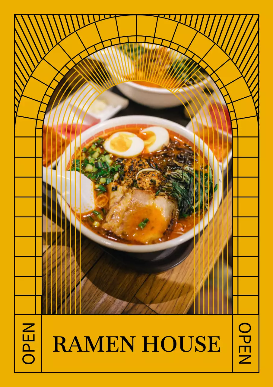 Yellow Geometric Ramen Advertisement Poster
