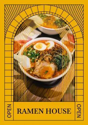 Yellow Geometric Ramen Advertisement Poster