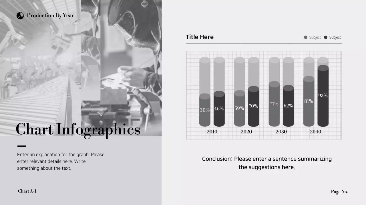 Simple yearly production in a black and gray monotone