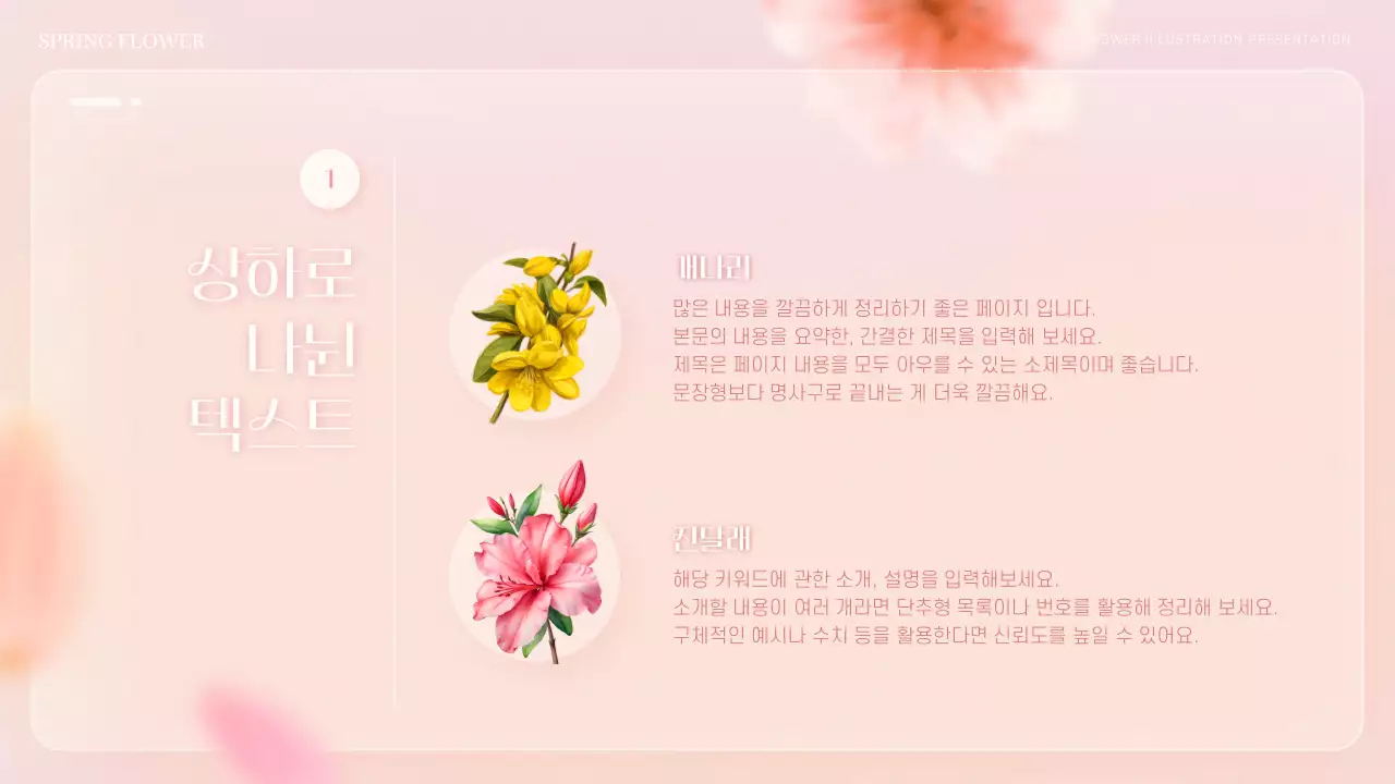 핑크색과 주황색의 감성적인 봄 꽃 컨셉 발표자료