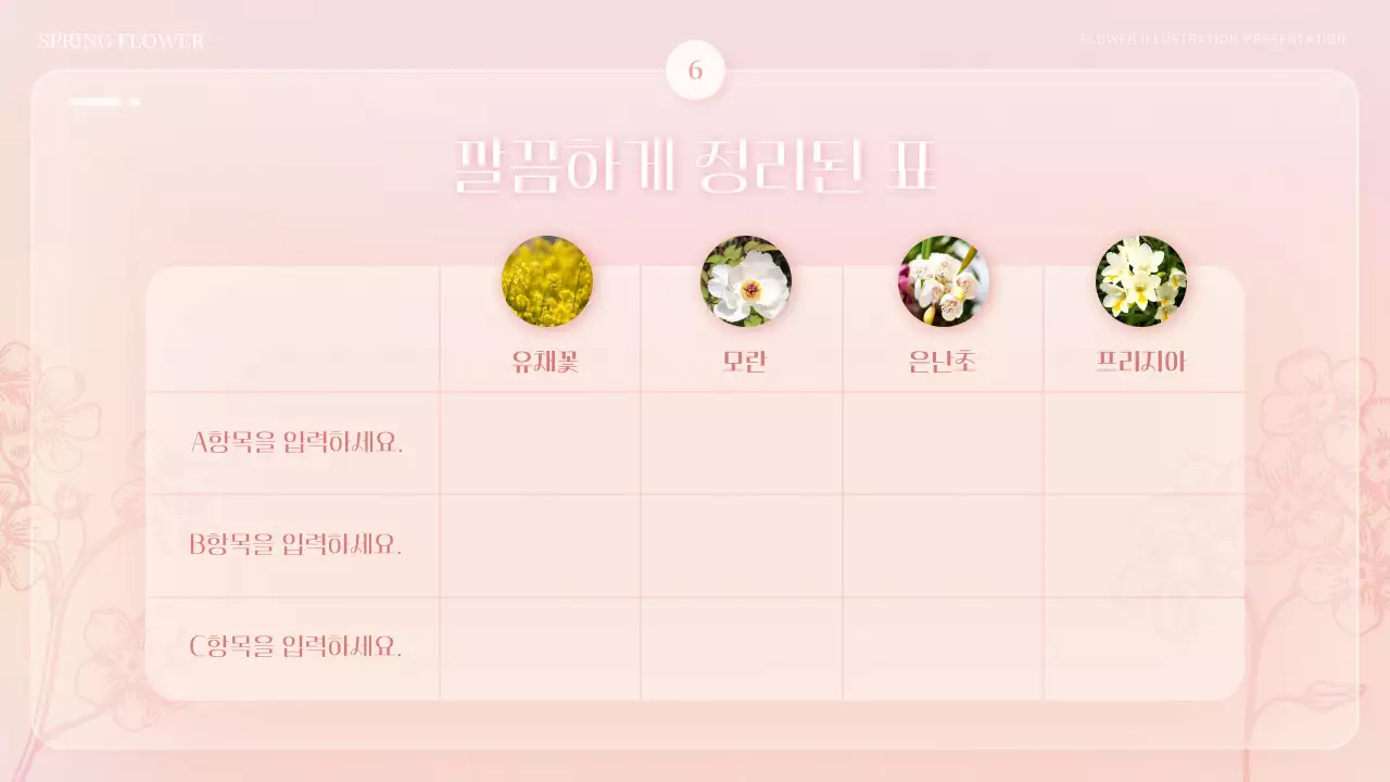 핑크색과 주황색의 감성적인 봄 꽃 컨셉 발표자료