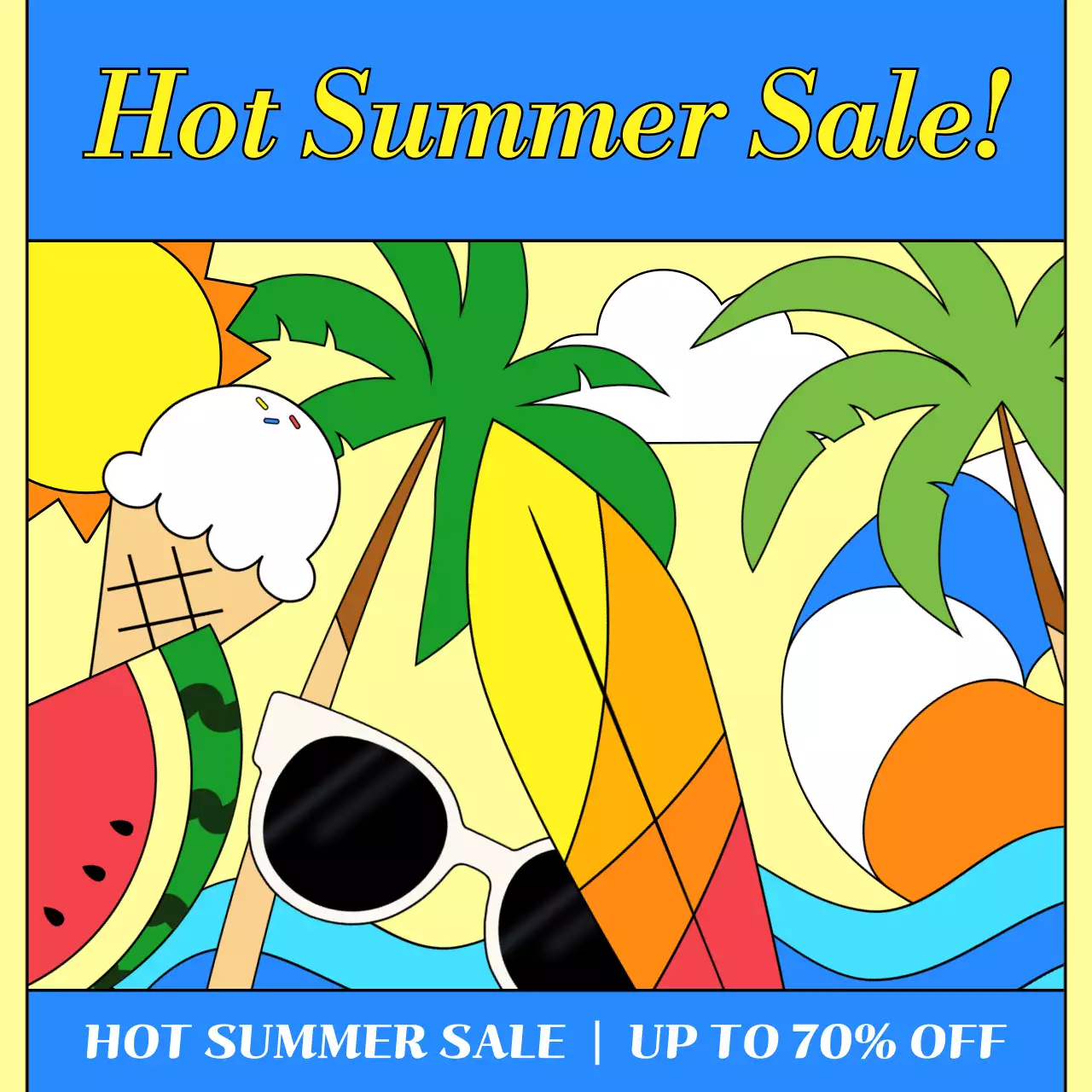 노란색 컬러풀한 팝아트 컨셉의 여름세일 이벤트