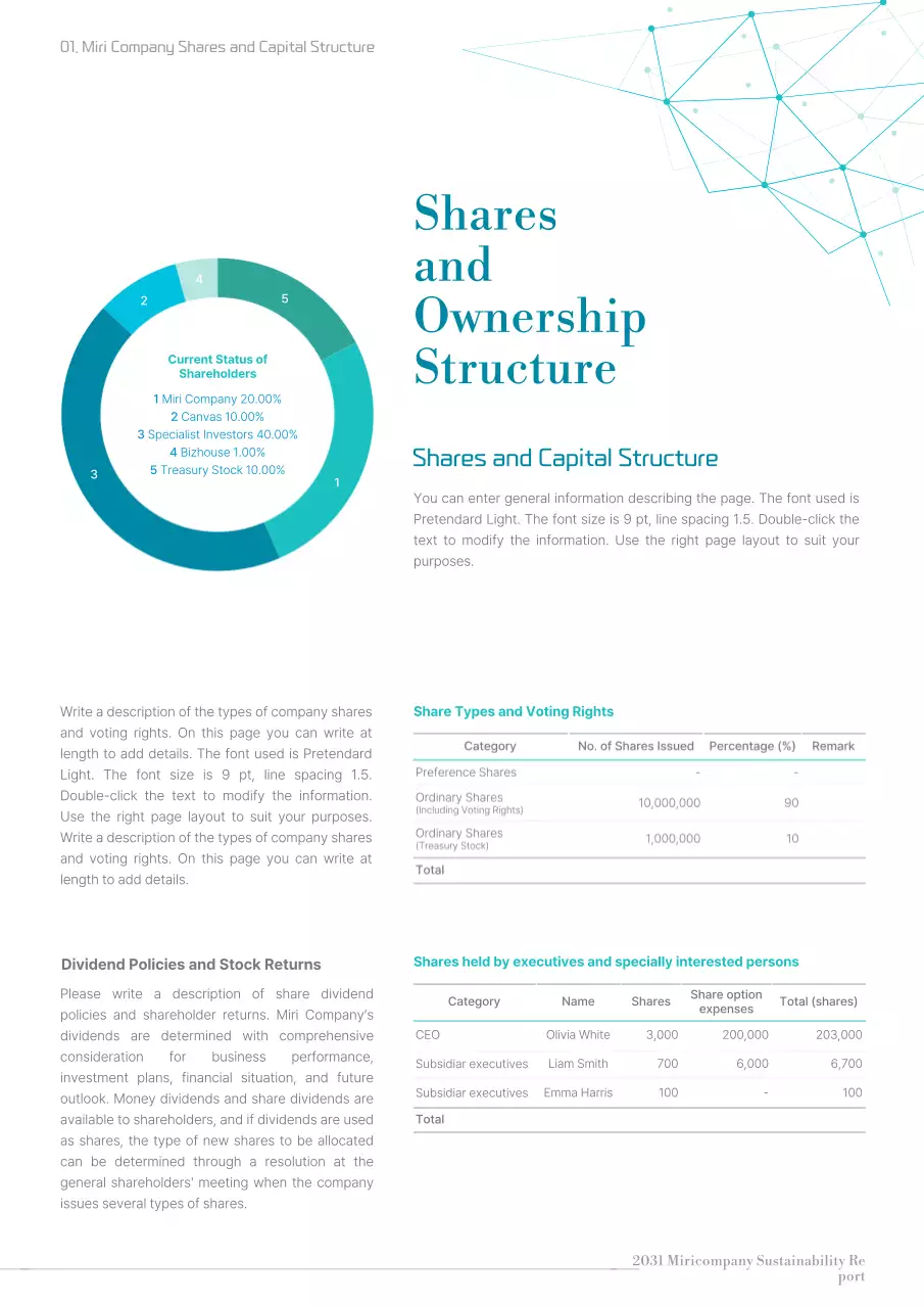 A simple sustainability report in blue