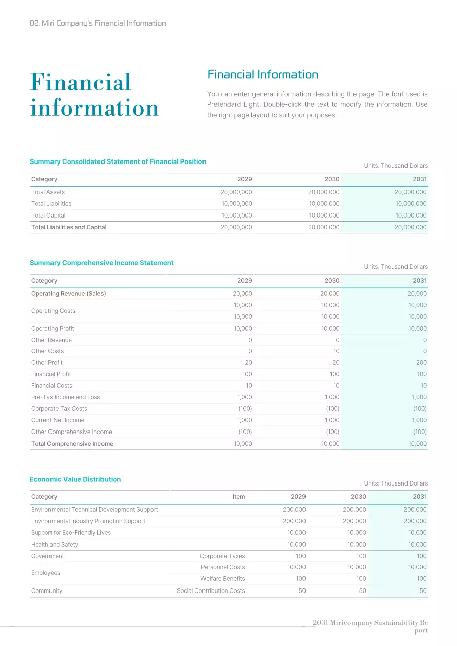 A simple sustainability report in blue