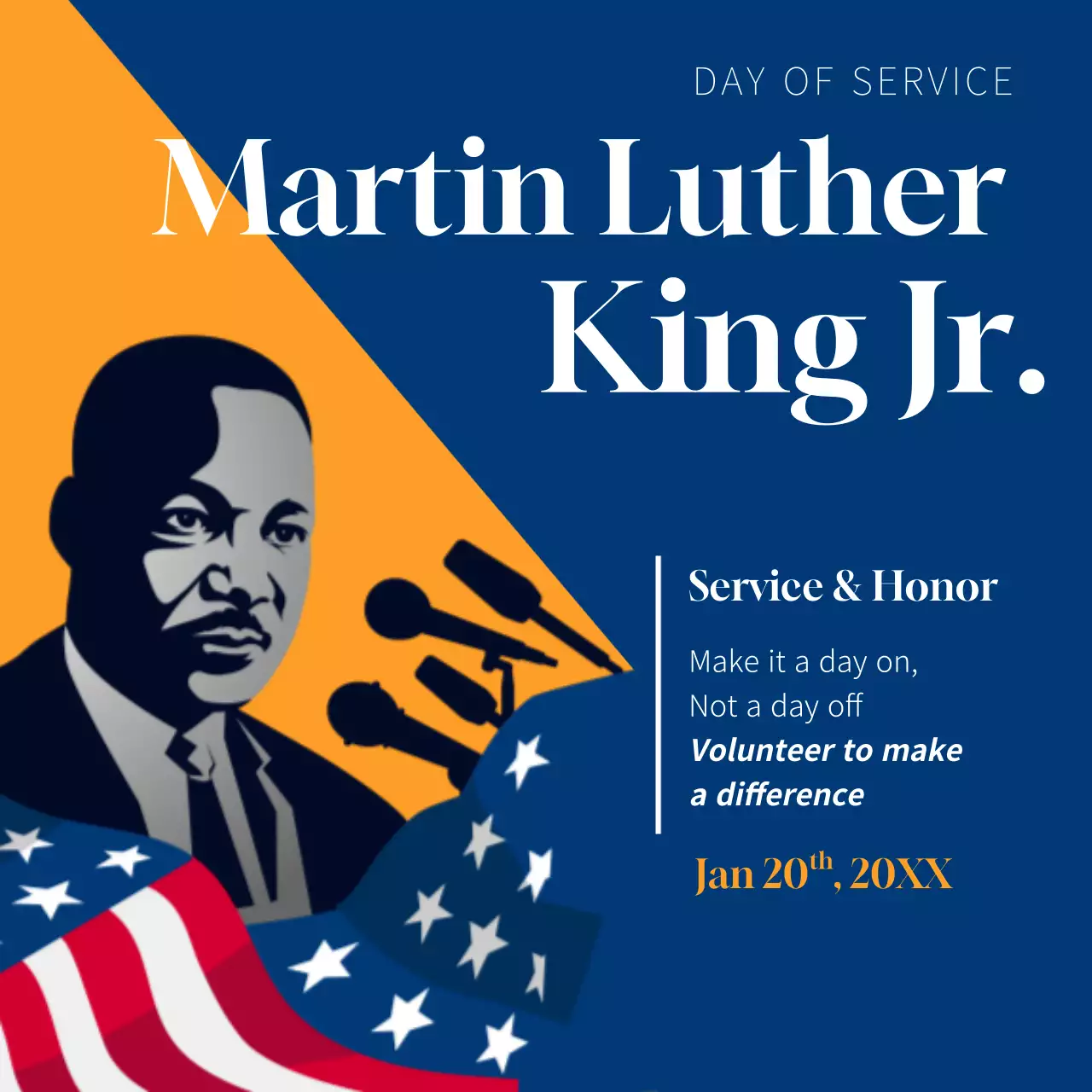 Blue and Orange Classic Martin Luther King Day publicity