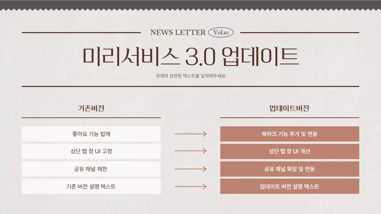 아이보리와 갈색의 모던한 서비스 업데이트 뉴스레터