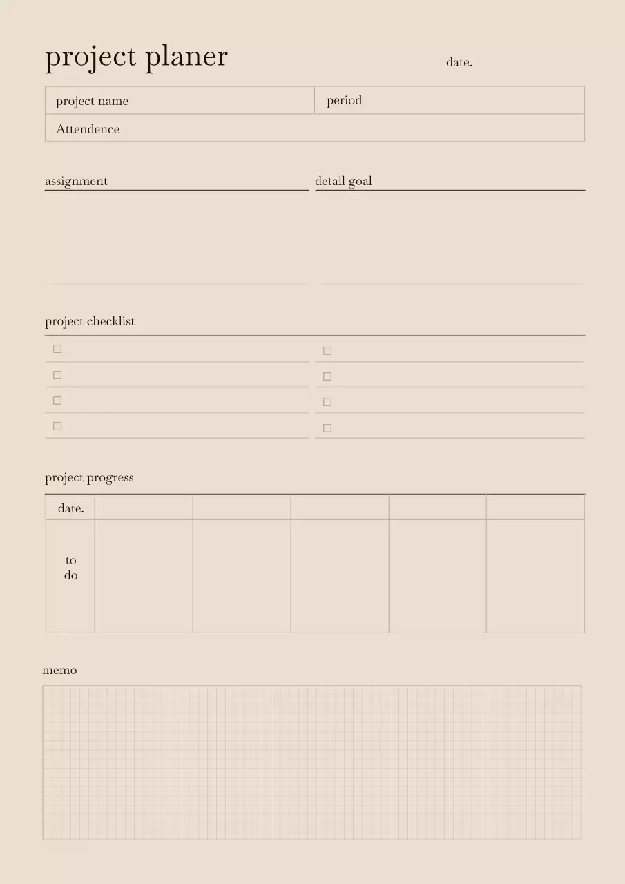 Guia do planejador de projeto minimalista bege