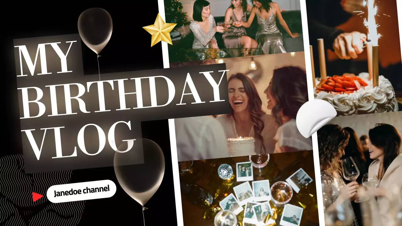 Black Trendy Birthday Vlog YouTube Thumbnail