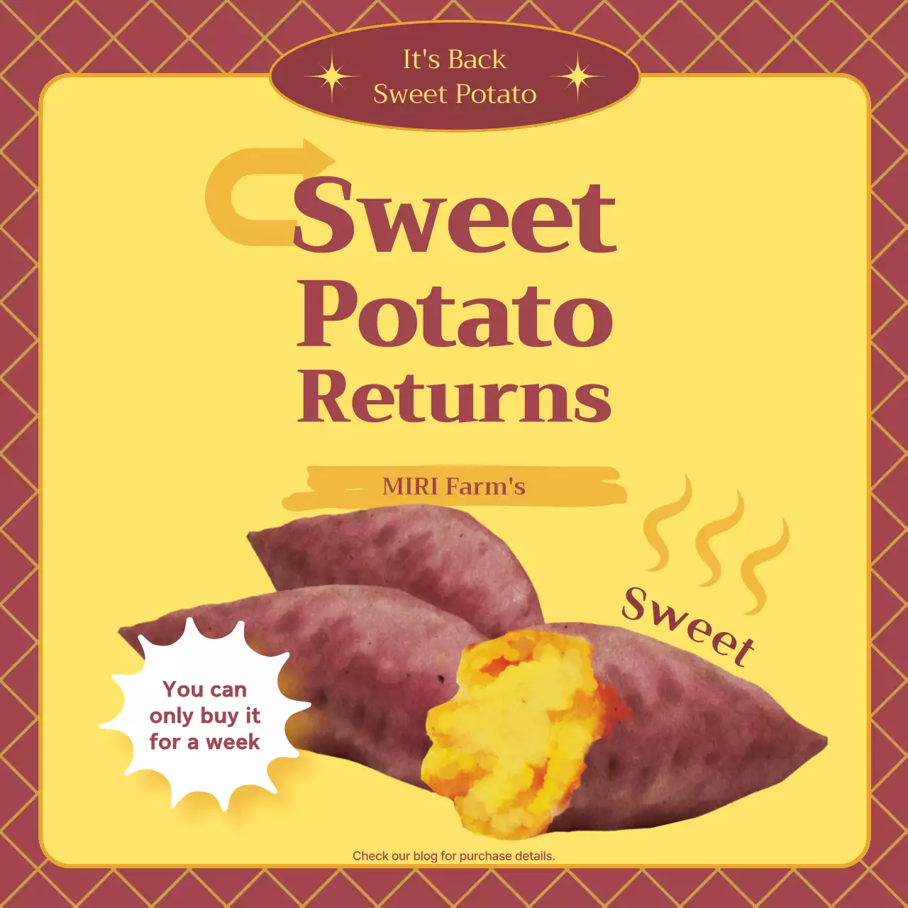 노란색 레트로 고구마 프로모션 소셜 미디어 게시물