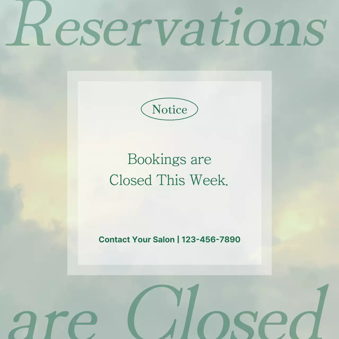 Green Simple Reservation Notice Social Media Post